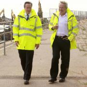 Clacton MP Giles Watling with former PM David Cameron during his visit to Holland-on-Sea's sea defence works in 2014