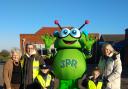 Parking Scheme - The 3PR mascot with school pupils and councillors. Picture: Walton Primary School