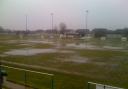 Soggy scene - a badly waterlogged Rush Green Bowl. Clacton will be hoping to return to action at their home ground when Coggeshall Town pay a visit next Tuesday