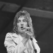 Famous face - superstar Rod Stewart, of The Faces, performing at the Weeley Festival