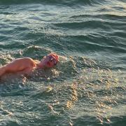 Gruelling Challenge - Peter Whitehead during his swim of the English Channel.