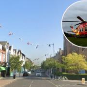 Emergency - Air ambulance flies over Frinton