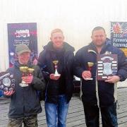 SUCCESS: Winners of the Clacton Pier Charity Shield (from right) Jon Wilson (first), James Everett (second) and Sam Tittensor (third).
