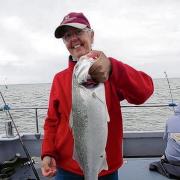 CRACKING BASS: Irene Colins with this super catch, caught from the charter boat Sophie Lea