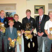VICTORIOUS: Clacton Golf Club juniors Katy Yates, Henry Goodwin, Wilf Elliott, Max Smith, and Riley Faulkner, pictured with Bob Moss, won the Jason Moss Trophy. Millers Barn and Frinton were two of the other clubs in action in the memorial contest.