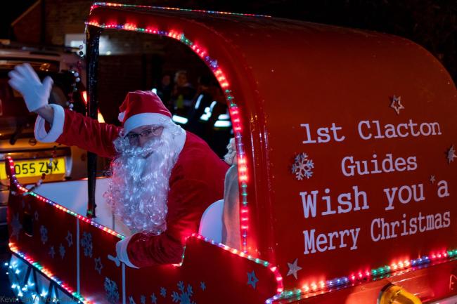 Santa waving to everyone on his sleigh in Clacton