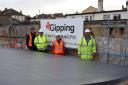 Topping out - Paul Howes and Steve Offord, of Gipping Constructio, with councillor Mary Newton and Ray Winder, of Richard Jackson, at the Starlings site