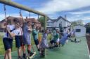Having Fun - Pupils got to enjoy the new play trail as it opened
