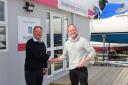 Matthew Young pictured with David Morris, of David Morris Yacht Brokers, at the new office at Titchmarsh Marina, Walton