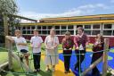 RETIRING – headteacher Nicky Sirett with year six pupils Milo Evans, Jacob Day, Mursal Sadat, Jessica Hickey and Thomas Hutchings. Picture: Gooderham PR