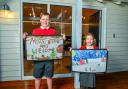 Winners - Harley, 10, and Annalie, 7, with their winning designs at St Osyth priory