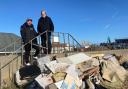 Flytipping - Bradley Thompson and Ian Taylor with the beach rubbish