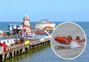 Scene - a lifeboat rushed to rescue someone near Clacton Pier