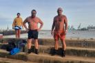 Prepared - Harwich councillor Geoff Smith and Alma landlord Nick May prepare to dip.