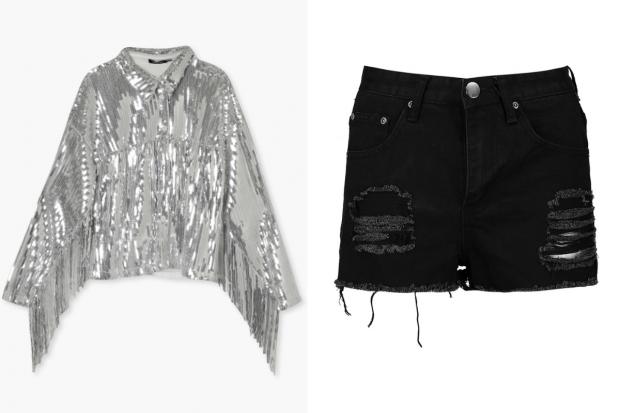 Clacton and Frinton Gazette: (Left) Sequin Fringe Detail Shirt and (right) Petite High Rise Distressed Denim Shorts (Boohoo/Canva)