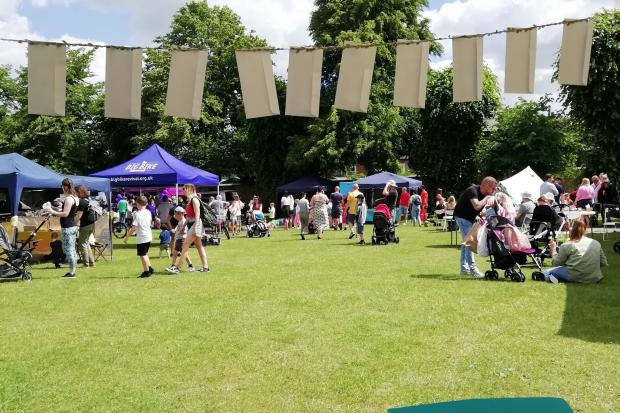 Bustling – the good weather saw people come to the event in their droves
