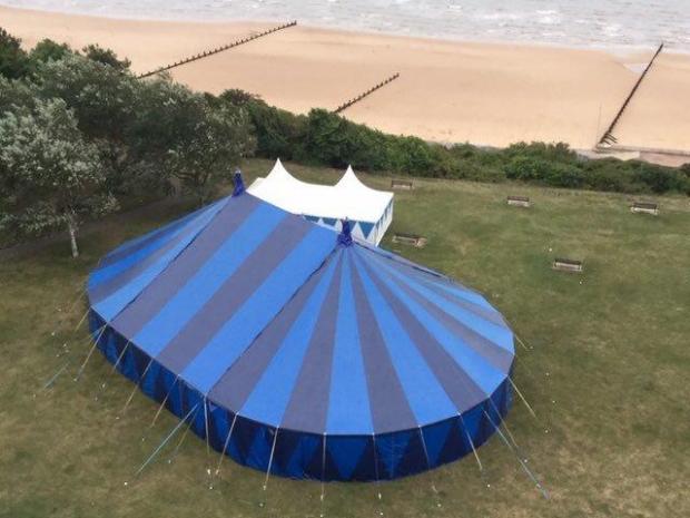 Clacton and Frinton Gazette: Big show: The tent pitched on Frinton Greensward in 2019. Picture: Frinton Summer Theatre