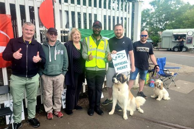 Picket line - Workers on strike at the Shoebury station