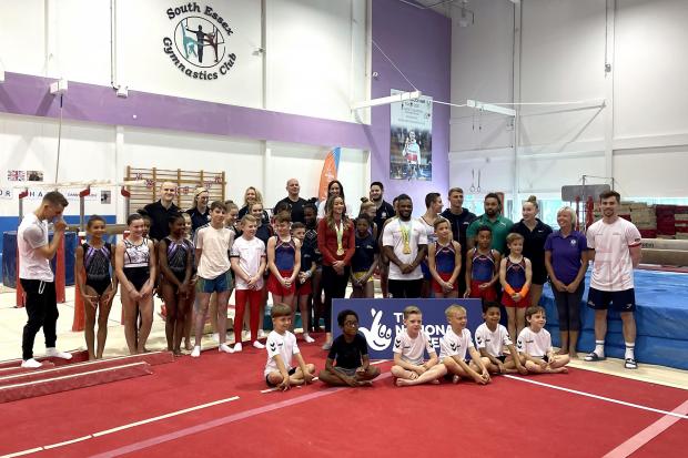 Clacton and Frinton Gazette: Max Whitlock (left), Georgia-Mae Fenton (centre) and Courtney Tulloch poses for photographers at the South Essex Gymnastics Club (PA)