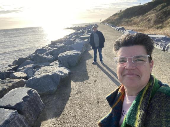 Clacton and Frinton Gazette: Sightseeing - Lisa with her Uncle Pete on their walk around Walton Clacton and Frinton Gazette: Sightseeing - Lisa with her Uncle Pete on their walk around Walton