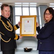 Award - The Second Sea Lord, Vice Admiral Martin Connell, presented the Valedictory Certificate to Mrs Street