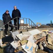 Flytipping - Bradley Thompson and Ian Taylor with the beach rubbish