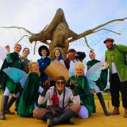Adventure park - All the characters in front of dragon sculpture at Wyvernwood