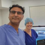 Surgeon - Mr Sohail Choksy (left) with members of the team at Clacton Hospital (Donna Garland front right, Hannah Sines back right and Marissa Triantafyllou back left)